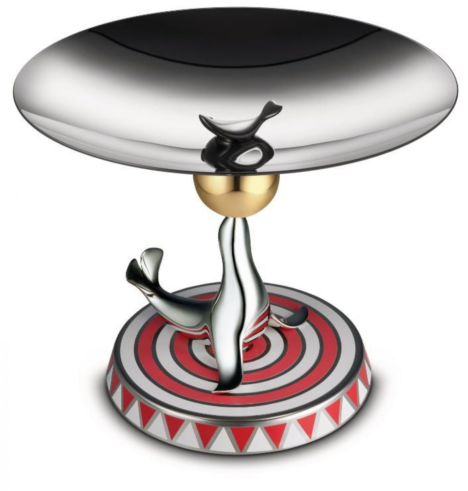 Alessi Etagere MW69 Limited Edition: Design Obstschale mit Zirkus-Motiv und verspielten Seehund-Figuren.